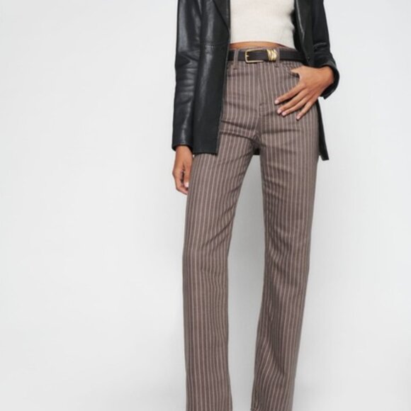 Reformation High Rise Wide Leg Cacao Pinstripe Jeans - Picture 1 of 4